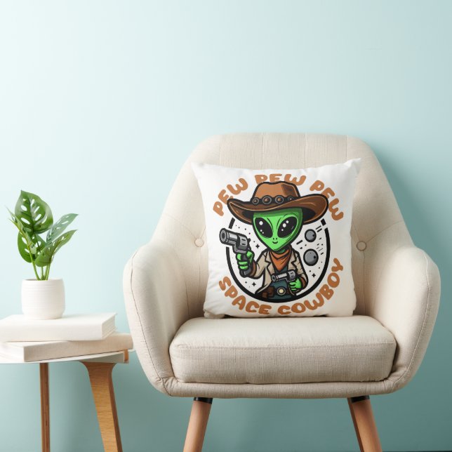 Space Cowboy Funny Alien Throw Pillow (Chair)