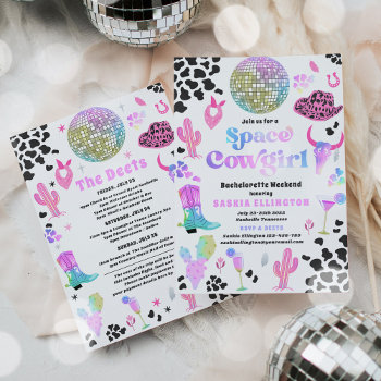 Space Cowgirl Bachelorette Weekend Itinerary Invitation by PixelPerfectionParty at Zazzle