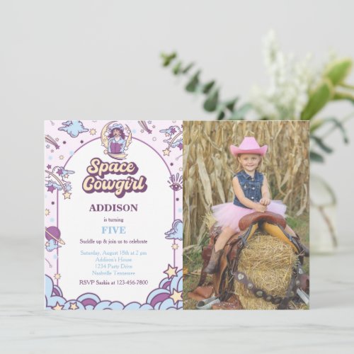 Space Cowgirl Birthday Invitation With Photo