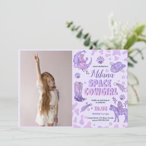 Space Cowgirl Birthday Invitation With Photo