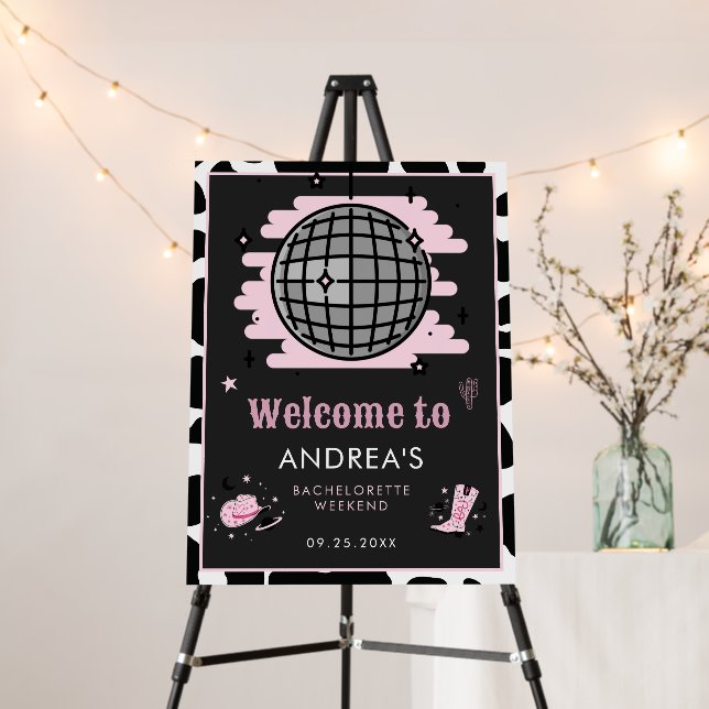 Space Cowgirl Disco Bachelorette 70s Party Welcome Foam Board (In Situ (Stand))