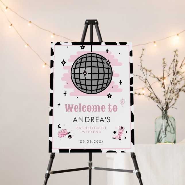 Space Cowgirl Disco Bachelorette 70s Party Welcome Foam Board (In Situ (Stand))