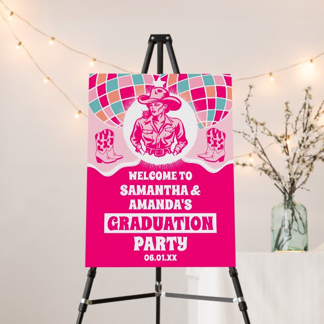 Space Cowgirl Double Graduation Party Welcome Foam Board (In Situ (Stand))