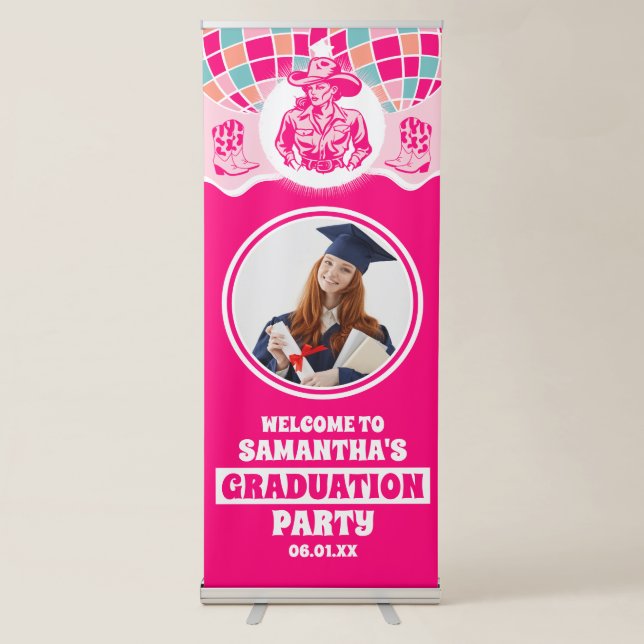 Space Cowgirl Photo Graduation Party Welcome Retractable Banner (Front)