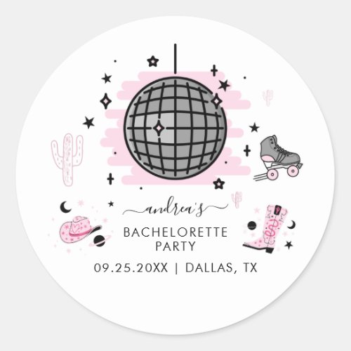 Space Cowgirl Retro Disco Bachelorette Party Pink  Classic Round Sticker