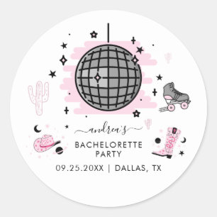 Space Cowgirl Retro Disco Bachelorette Party Pink Classic Round Sticker