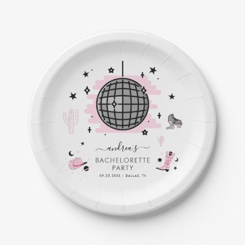 Space Cowgirl Retro Disco Bachelorette Party Pink  Paper Plates