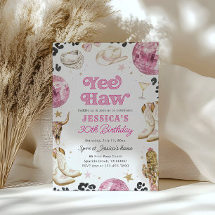 Space Cowgirl Rodeo Pink Disco Birthday Party  Invitation