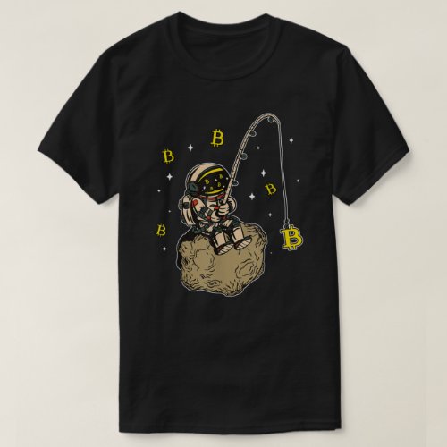 Space Crypto BTC Crypto Astronaut Fishing Bitcoin T_Shirt