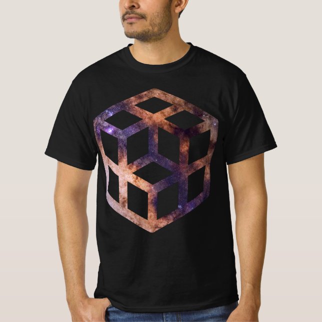 Space Cube Grid Astro Geometry T-Shirt (Front)