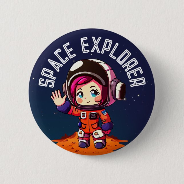 Space | Cute Girl in Mars | Space Explorer Button (Front)