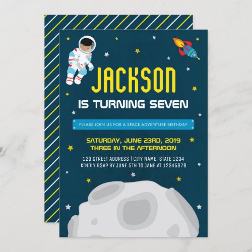 Space Dark Boy Astronaut Birthday Invitation