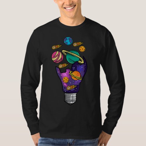 Space Day Astronomy Light Bulb Kids Planets Galaxy T_Shirt