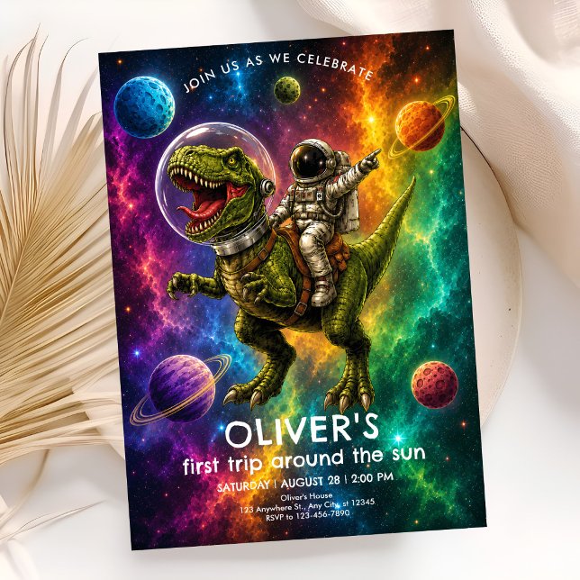 Space Dino First Birthday Party Invitation (Creator Uploaded)
