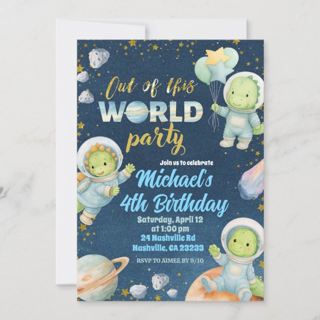 Space Dinosaur Birthday Invitation (Front)