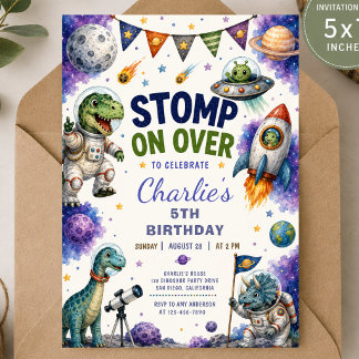 Space Dinosaur Birthday Invitation