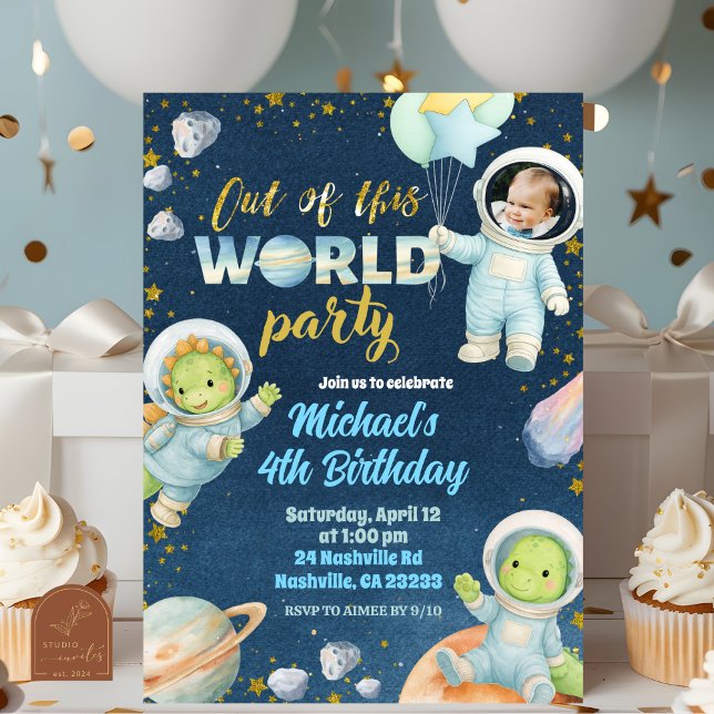 Space Dinosaur Birthday Invitation with photo (Creator Uploaded)