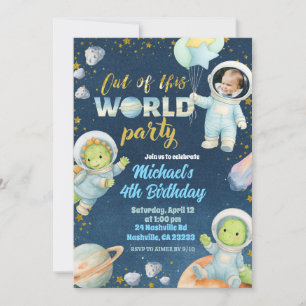 Space Dinosaur Birthday Invitation with photo