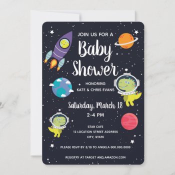 Space Dinosaur Galaxy Baby Shower Invitation by LaurEvansDesign at Zazzle