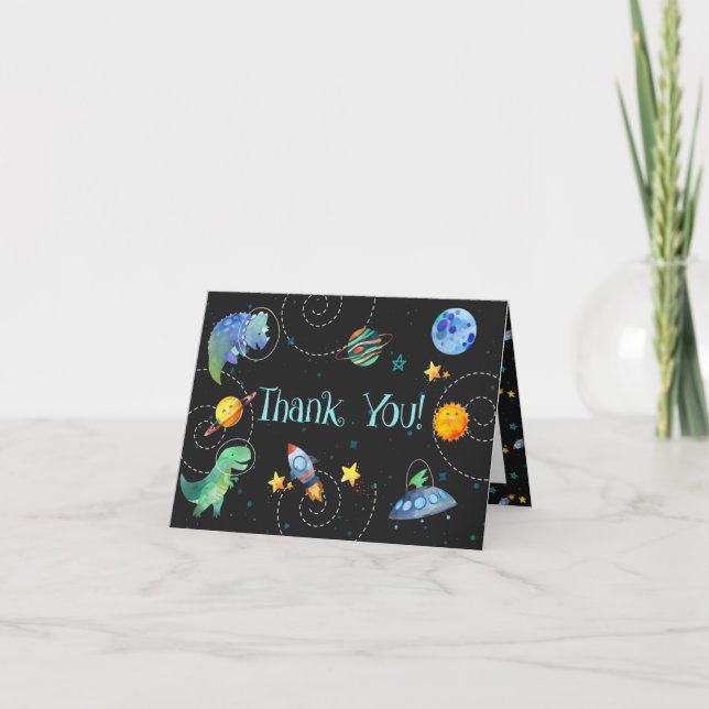 Space Dinosaur Galaxy Thank You Card (Front)