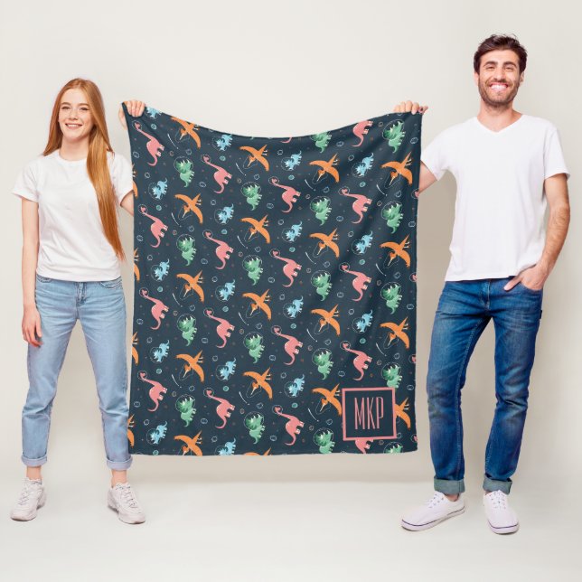 Space Dinosaur Pattern Modern Personalized Fleece Blanket (In Situ)