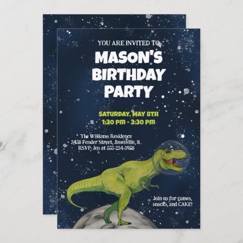 Space Dinosaur T_rex Birthday Party Invitation