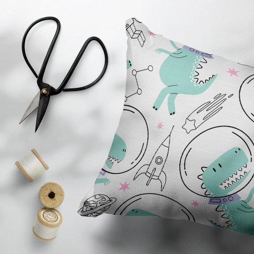 Space Dinosaurs Cute Dinosaurs Space Ship Stars Accent Pillow