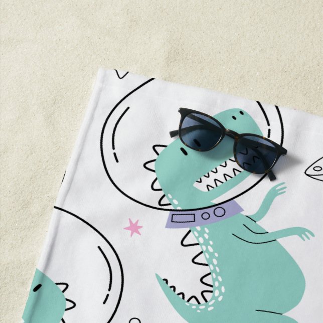 Space Dinosaurs, Cute Dinosaurs, Space Ship, Stars Beach Towel (In Situ)