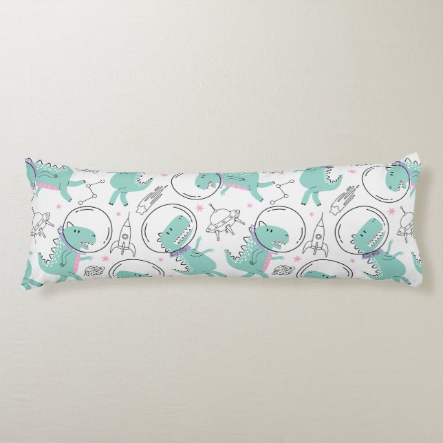 Space Dinosaurs, Cute Dinosaurs, Space Ship, Stars Body Pillow (Front)