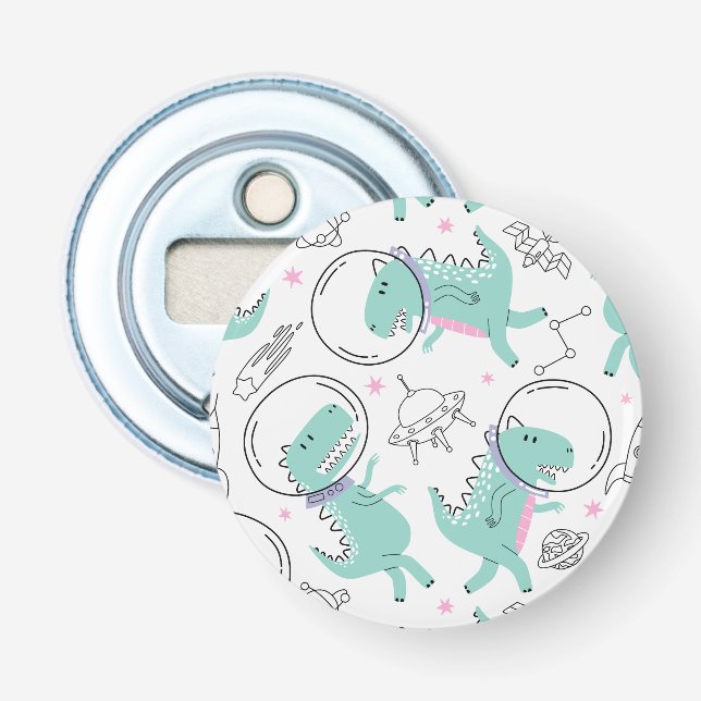 Space Dinosaurs, Cute Dinosaurs, Space Ship, Stars Bottle Opener (Front)