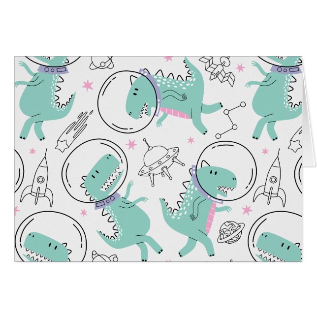 Space Dinosaurs, Cute Dinosaurs, Space Ship, Stars Cards (Front Horizontal)