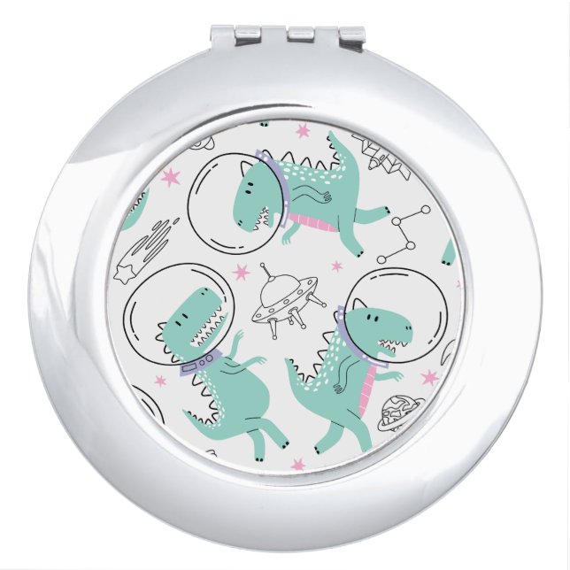 Space Dinosaurs, Cute Dinosaurs, Space Ship, Stars Compact Mirror (Front)
