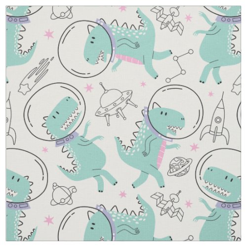 Space Dinosaurs Cute Dinosaurs Space Ship Stars Fabric