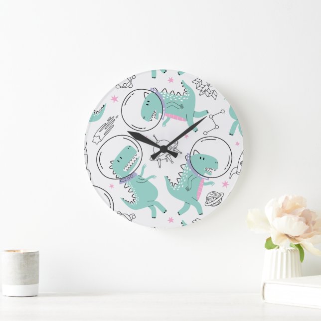 Space Dinosaurs, Cute Dinosaurs, Space Ship, Stars Large Clock (Home)