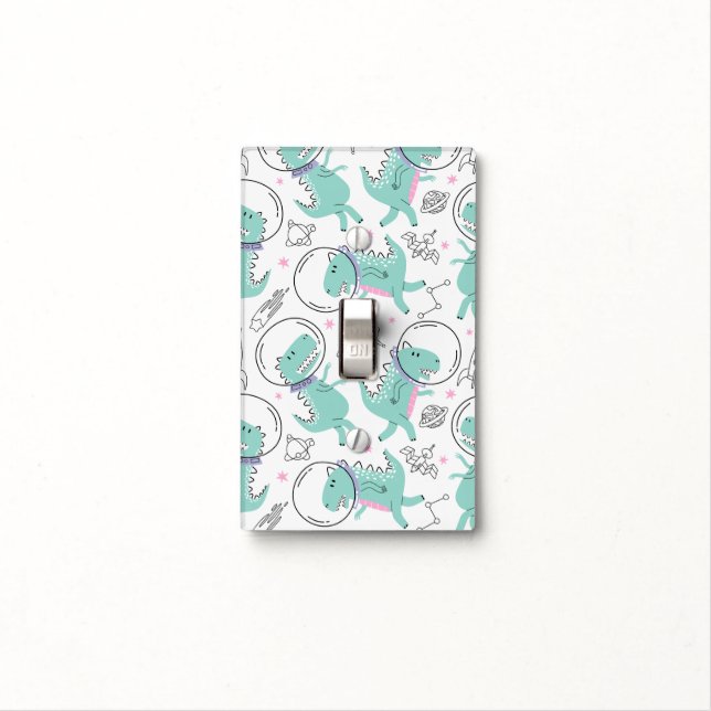 Space Dinosaurs, Cute Dinosaurs, Space Ship, Stars Light Switch Cover (In Situ)