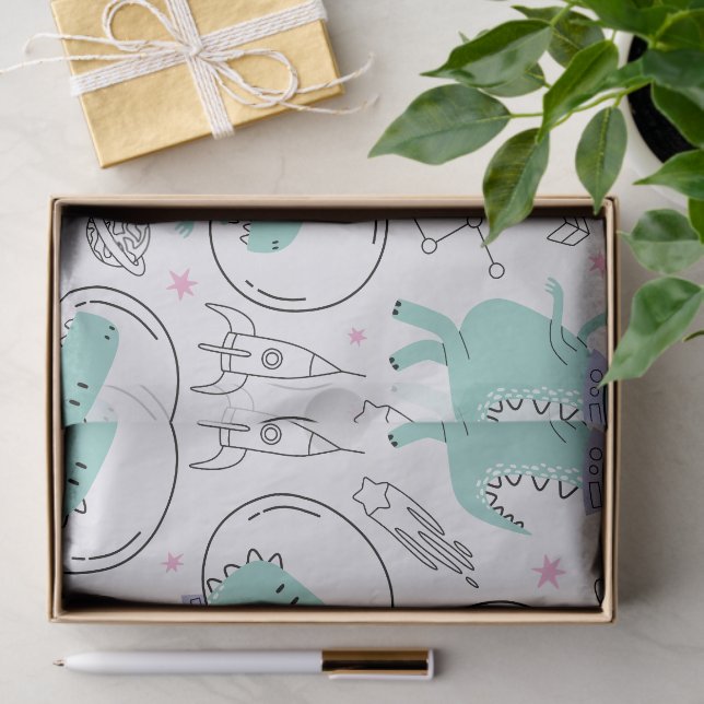 Space Dinosaurs, Cute Dinosaurs, Space Ship, Stars Tissue Paper (Gift)