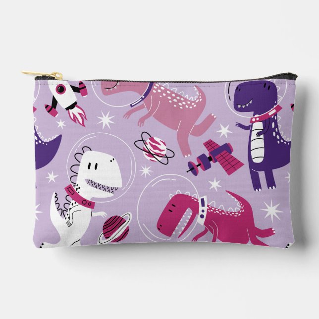 Space Dinosaurs, Cute Dinosaurs, Stars, Space Ship Accessory Pouch (Front)