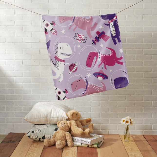 Space Dinosaurs, Cute Dinosaurs, Stars, Space Ship Baby Blanket (In Situ)