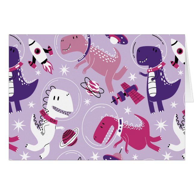 Space Dinosaurs, Cute Dinosaurs, Stars, Space Ship Cards (Front Horizontal)
