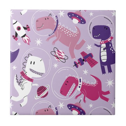 Space Dinosaurs Cute Dinosaurs Stars Space Ship Ceramic Tile