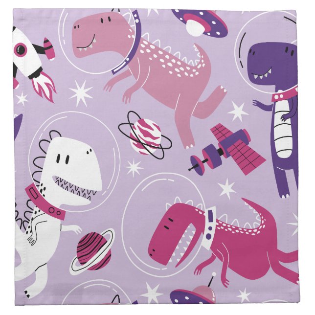 Space Dinosaurs, Cute Dinosaurs, Stars, Space Ship Cloth Napkin (Front)