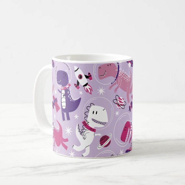 Space Dinosaurs, Cute Dinosaurs, Stars, Space Ship Coffee Mug (Front Left)