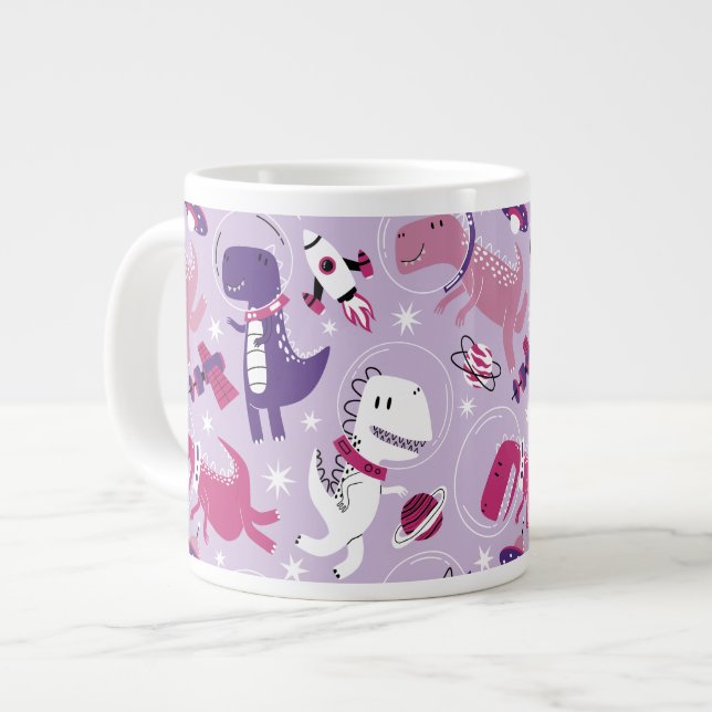 Space Dinosaurs, Cute Dinosaurs, Stars, Space Ship Giant Coffee Mug (Front Left)