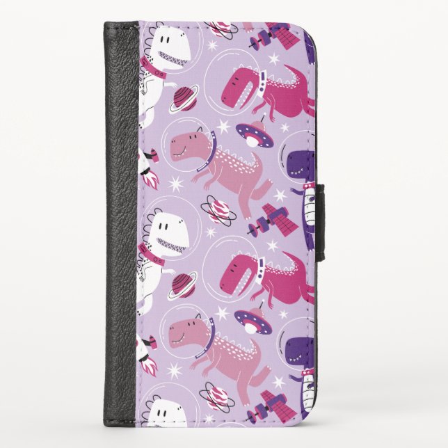 Space Dinosaurs, Cute Dinosaurs, Stars, Space Ship iPhone Wallet Case (Front)