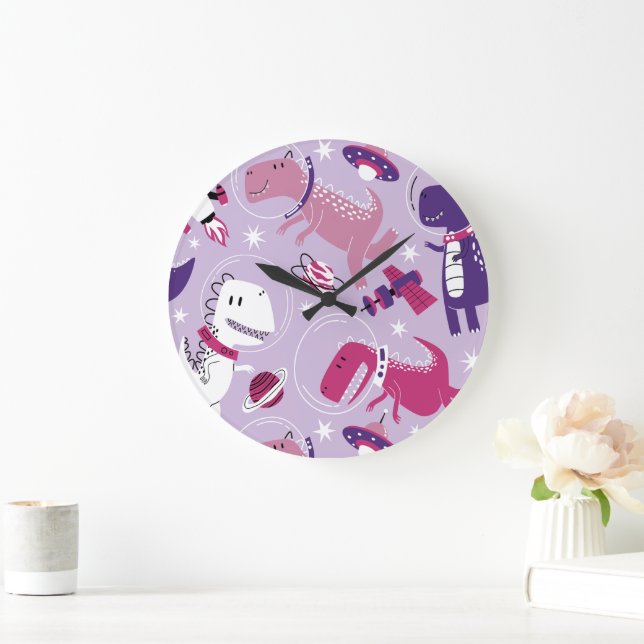 Space Dinosaurs, Cute Dinosaurs, Stars, Space Ship Large Clock (Home)