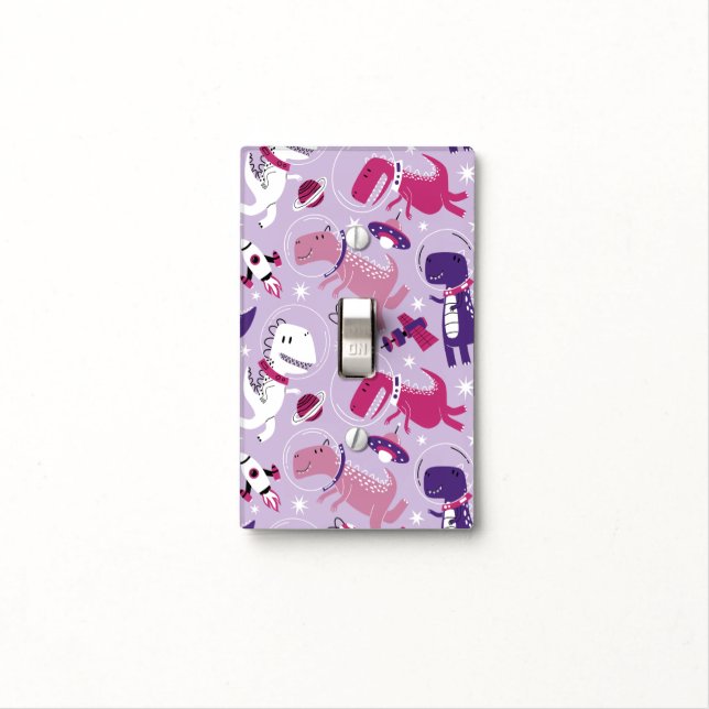 Space Dinosaurs, Cute Dinosaurs, Stars, Space Ship Light Switch Cover (In Situ)