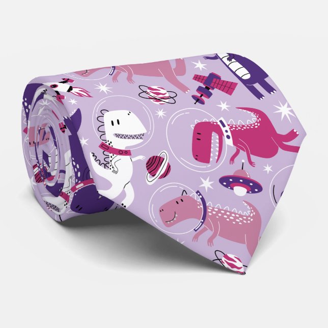 Space Dinosaurs, Cute Dinosaurs, Stars, Space Ship Neck Tie (Rolled)