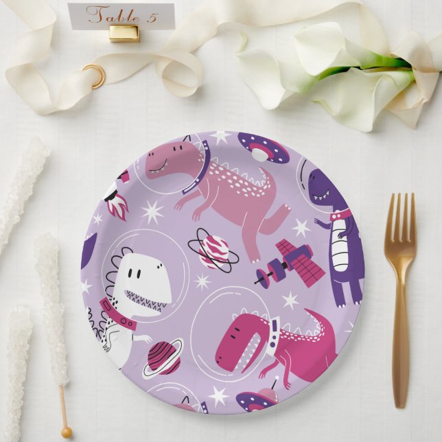 Space Dinosaurs, Cute Dinosaurs, Stars, Space Ship Paper Plates (Wedding)