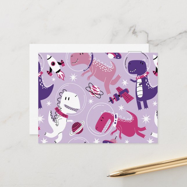 Space Dinosaurs, Cute Dinosaurs, Stars, Space Ship Postcard (Front/Back In Situ)