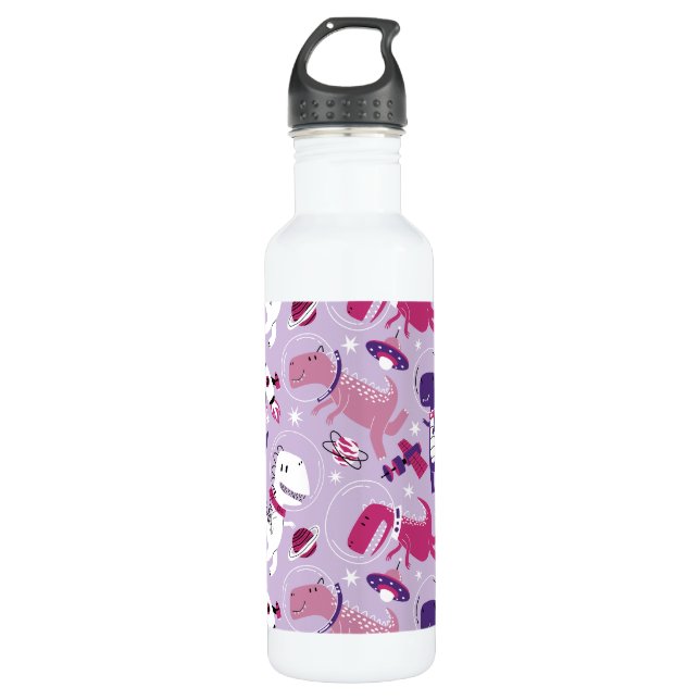 Space Dinosaurs, Cute Dinosaurs, Stars, Space Ship Stainless Steel Water Bottle (Front)
